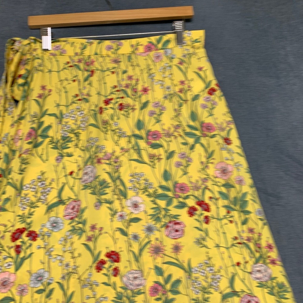 Loft Wrap Midi Skirt Womens 6 Yellow Floral High Low Tie Waist Summer Party Wear - Picture 4 of 13